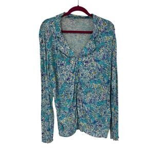 Lilly Pulitzer Melon Fig Monkey Sea Ruffle Viscose Blend Pajama Top Womens XL